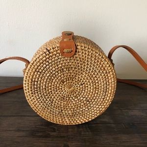 Handwoven Round Rattan Crossbody Bag